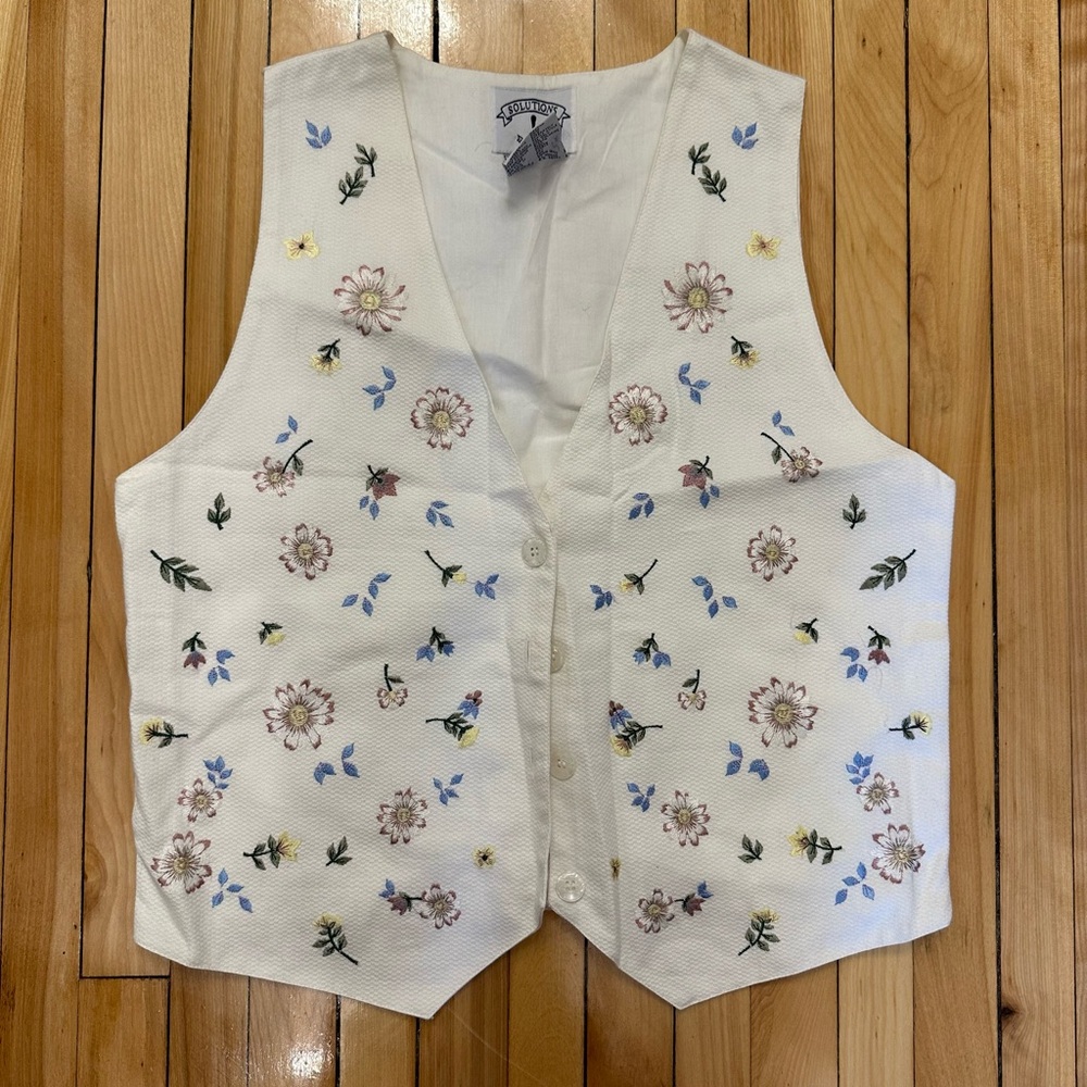 Floral Embroidered Cream Vest